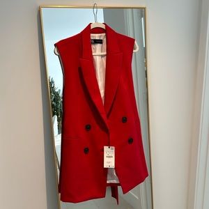 ZARA LONG BELTED DOUBLE BREASTED VEST